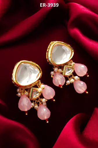 premium pink bead earrings