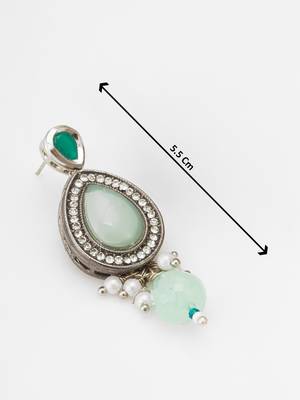 silver finished mint green stone and pearl drop earrings 4