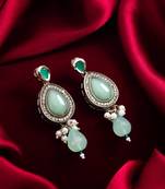 silver finished mint green stone and pearl drop earrings