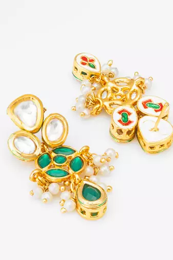 emerald green kundan and pearl drop earrings