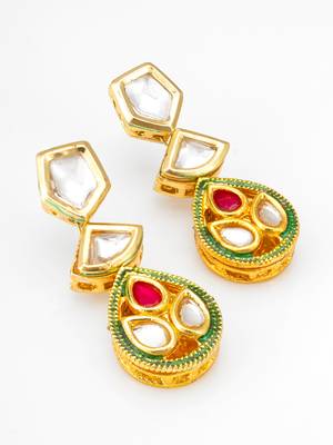 gold plated kundan drop earrings 2