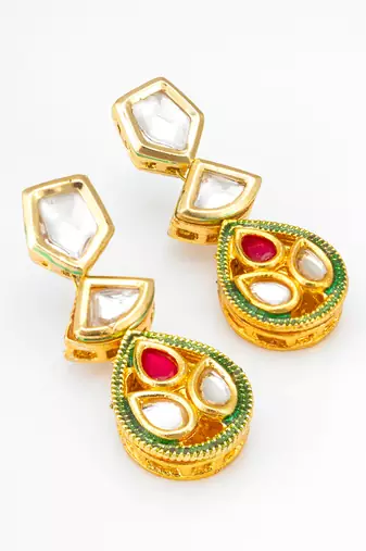 gold plated kundan drop earrings