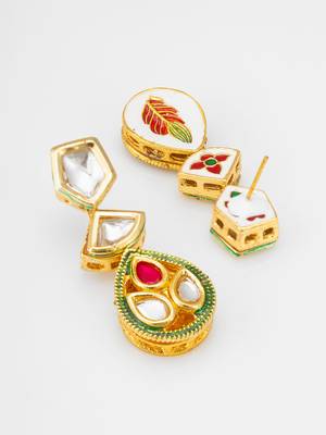 gold plated kundan drop earrings 3