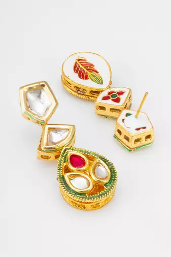 gold plated kundan drop earrings
