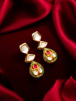 gold plated kundan drop earrings 5