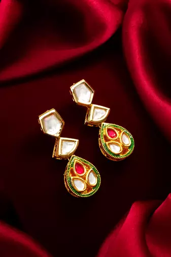 gold plated kundan drop earrings