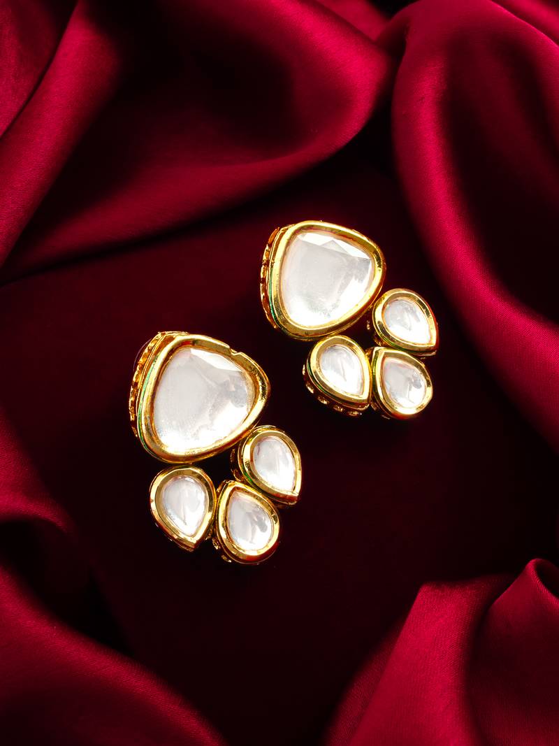 gold plated kundan stud earrings