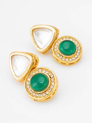 gold plated kundan and stone drop earrings 1