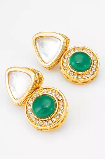 gold plated kundan and stone drop earrings