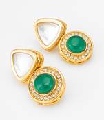 gold plated kundan and stone drop earrings