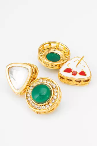 gold plated kundan and stone drop earrings