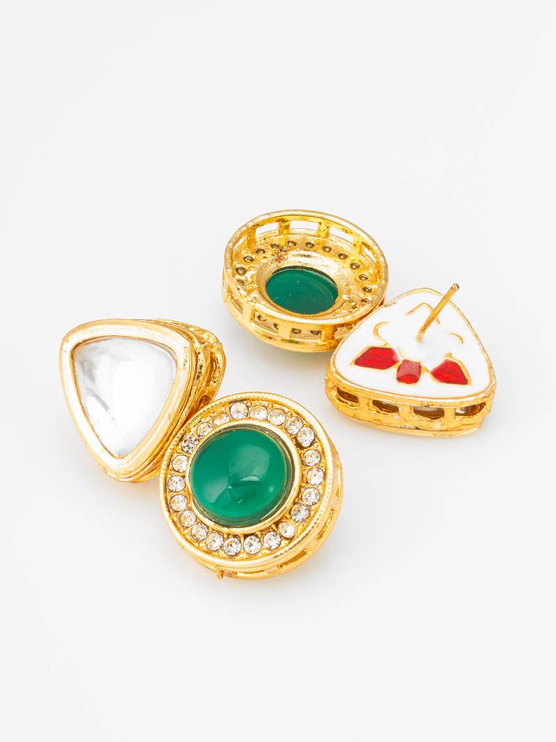 gold plated kundan and stone drop earrings