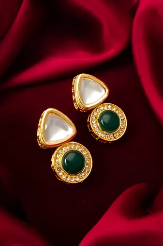 gold plated kundan and stone drop earrings