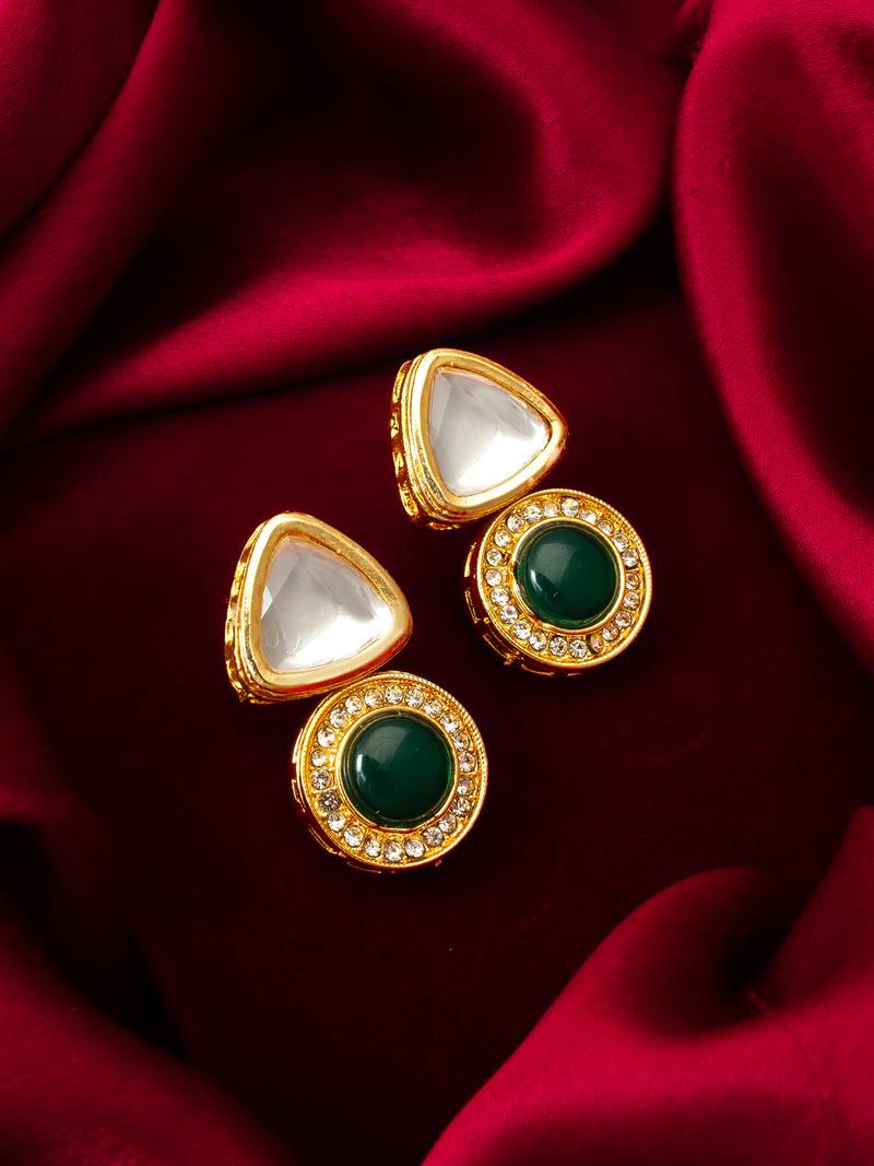 gold plated kundan and stone drop earrings