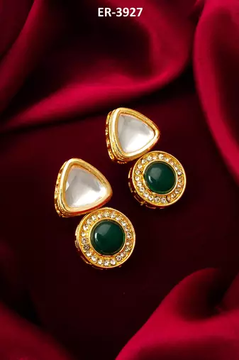 gold plated kundan and stone drop earrings
