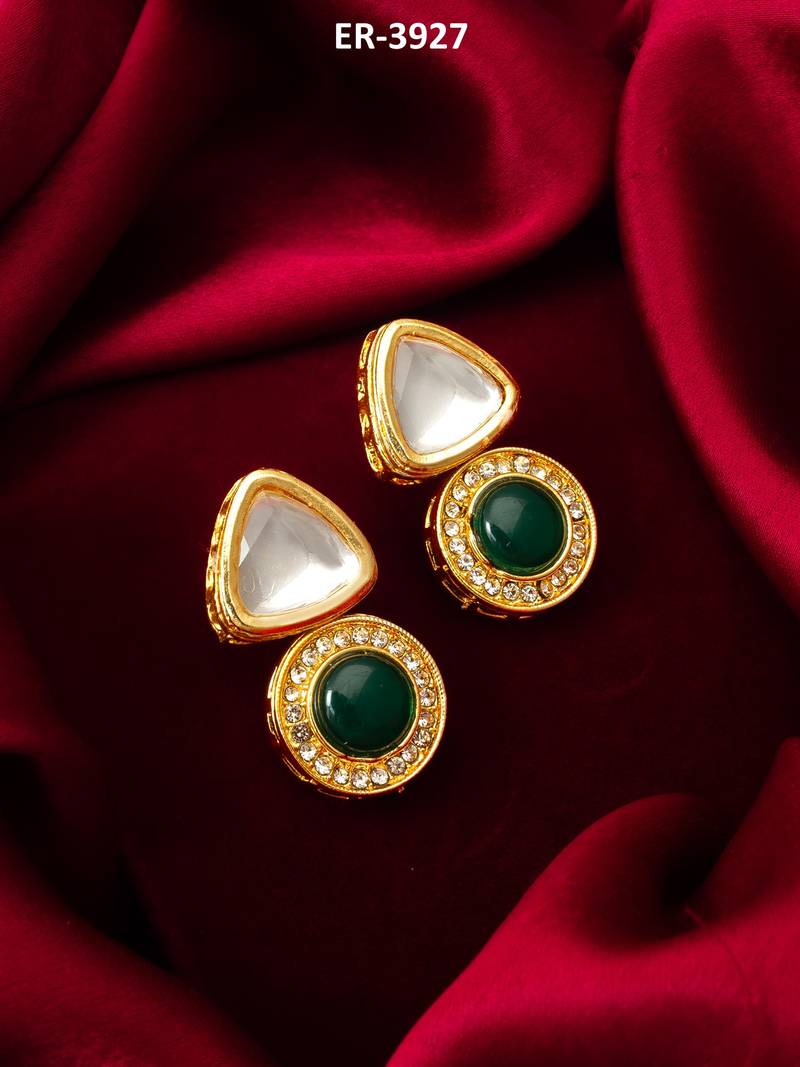 gold plated kundan and stone drop earrings