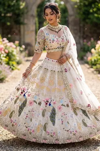 Off white Heavy Organza Silk Embroidered Lehenga Choli Set