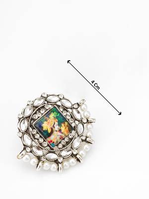 silver toned radha krishna temple work kundan stud earrings 4