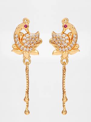 peacock design american diamond chain drop earrings 2