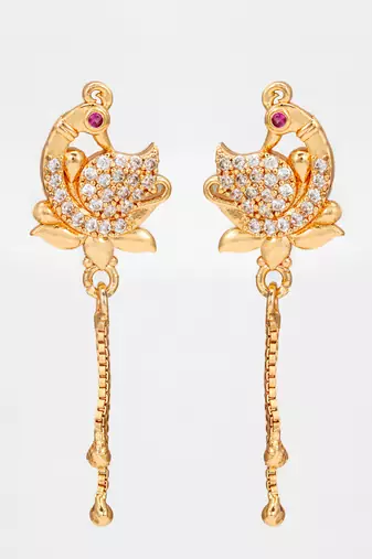 peacock design american diamond chain drop earrings