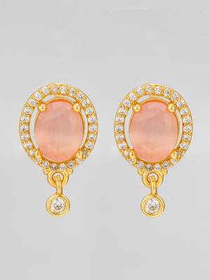 oval pink stone american diamond stud earrings 2