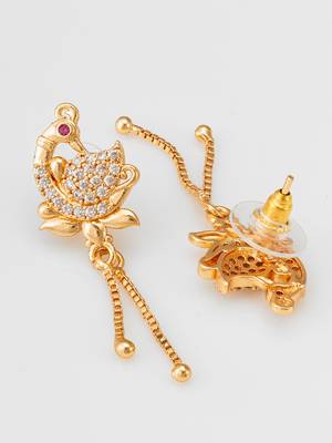 peacock design american diamond chain drop earrings 3