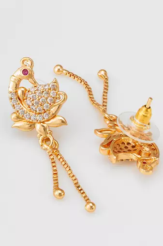peacock design american diamond chain drop earrings