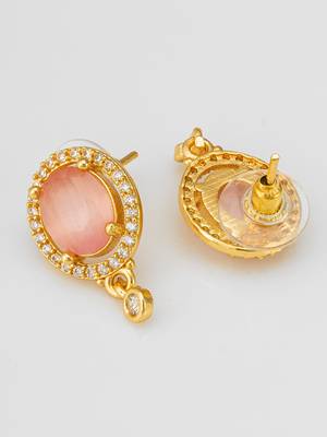 oval pink stone american diamond stud earrings 3