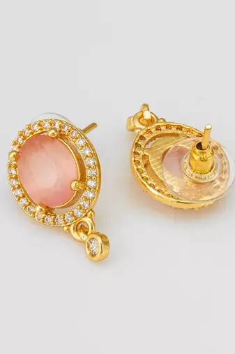 oval pink stone american diamond stud earrings