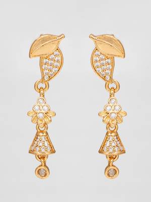 leaf motif american diamond drop earrings 2