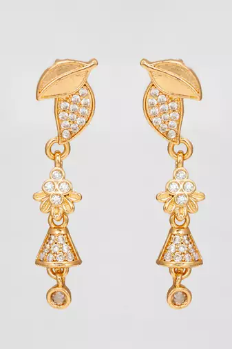 leaf motif american diamond drop earrings