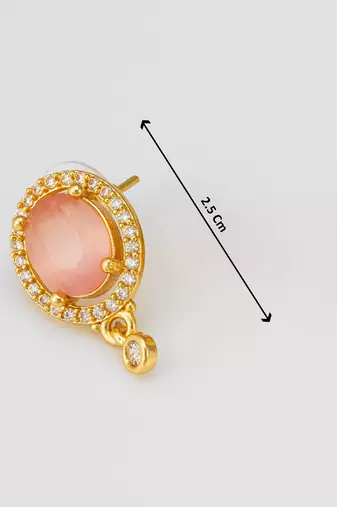 oval pink stone american diamond stud earrings