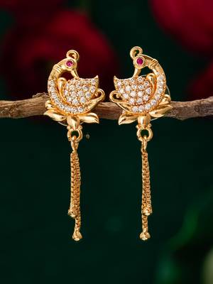 peacock design american diamond chain drop earrings 5