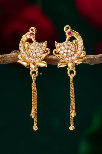 peacock design american diamond chain drop earrings