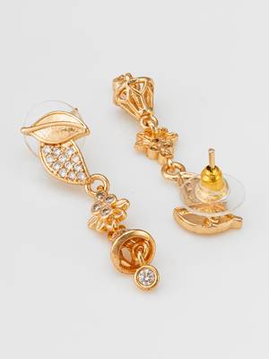 leaf motif american diamond drop earrings 3