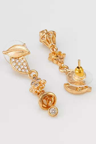 leaf motif american diamond drop earrings