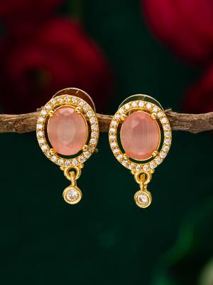 oval pink stone american diamond stud earrings 5