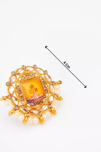 gold plated shree ram temple motif kundan stud earrings