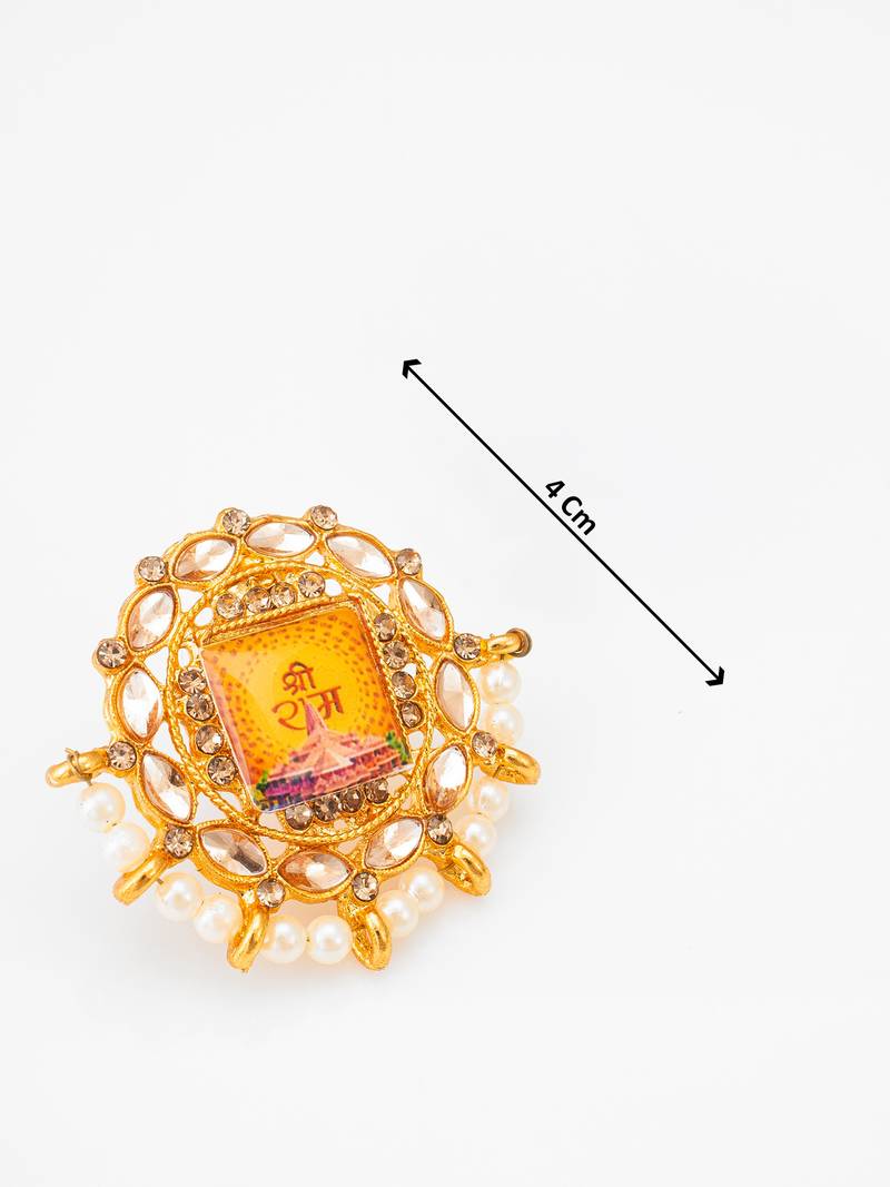 gold plated shree ram temple motif kundan stud earrings