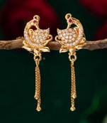 peacock design american diamond chain drop earrings