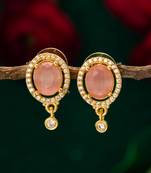 oval pink stone american diamond stud earrings