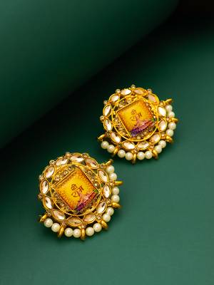 gold plated shree ram temple motif kundan stud earrings 5