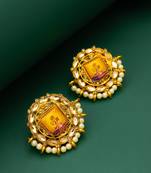 gold plated shree ram temple motif kundan stud earrings
