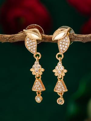 leaf motif american diamond drop earrings 5