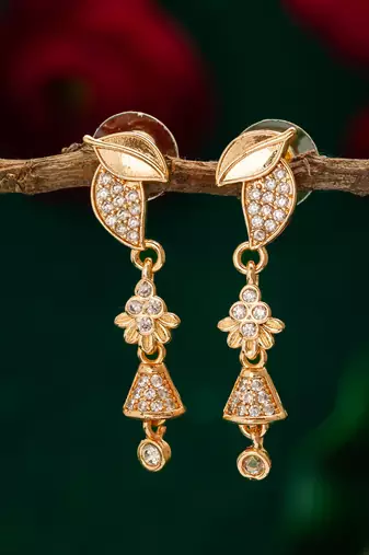 leaf motif american diamond drop earrings