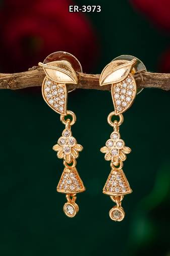 leaf motif american diamond drop earrings