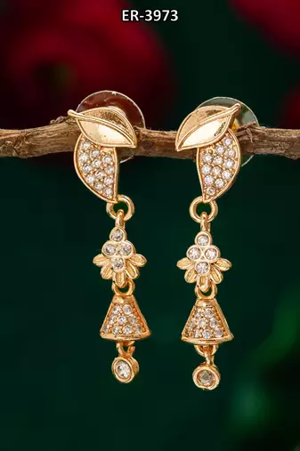 leaf motif american diamond drop earrings