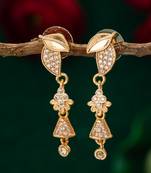 leaf motif american diamond drop earrings