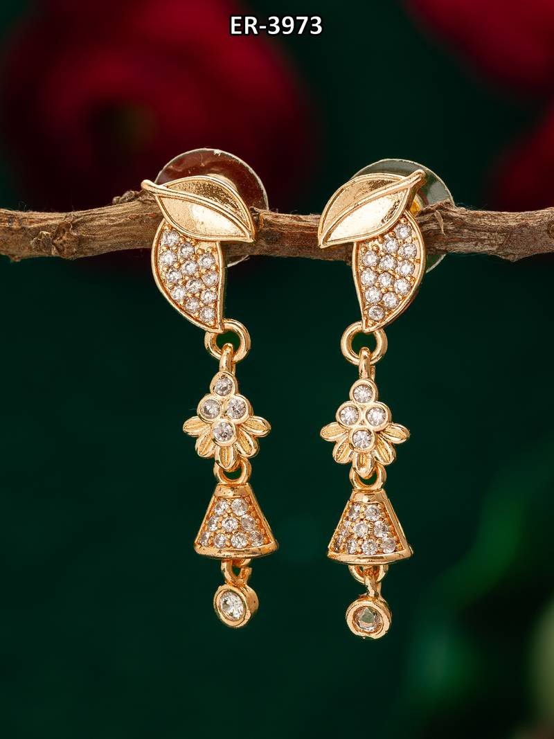 leaf motif american diamond drop earrings