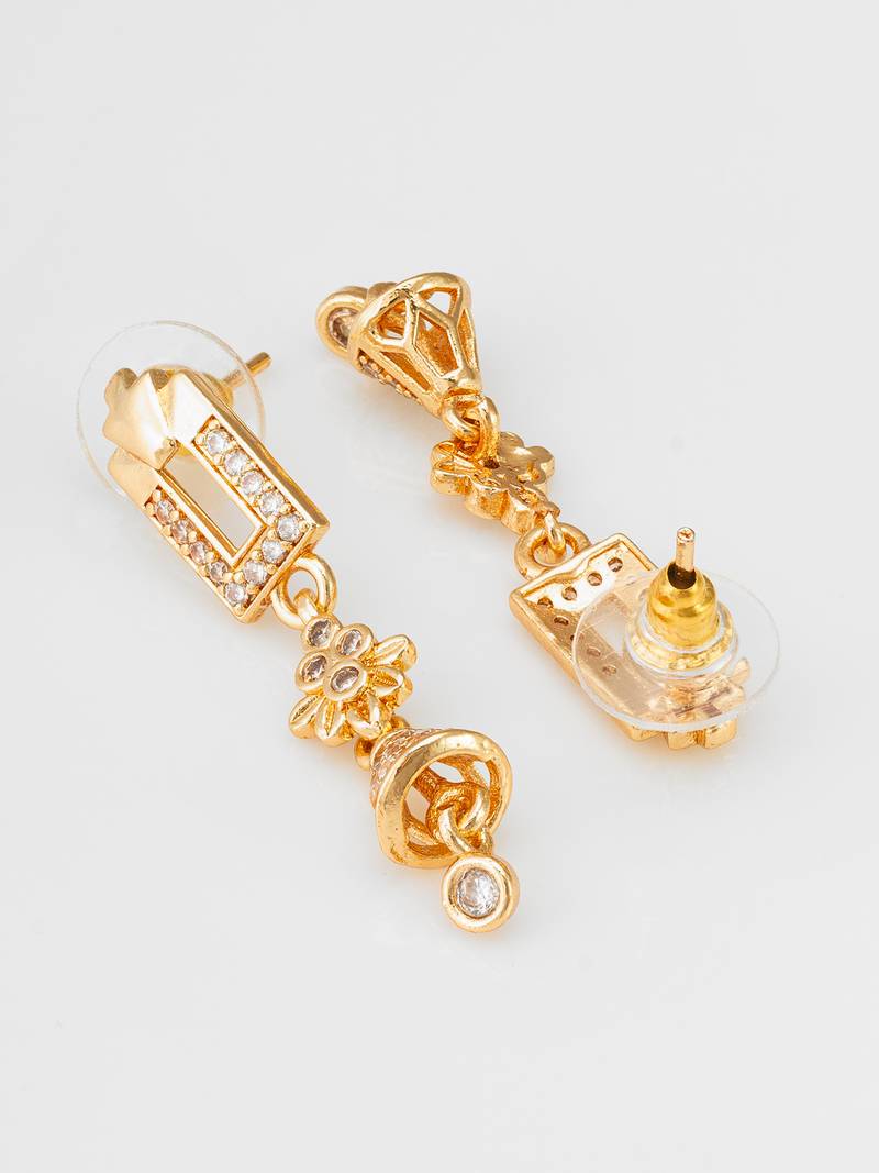geometric floral american diamond dangle earrings
